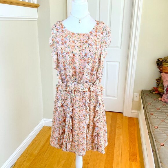 Anthropologie Dress Floral Ruffled Peachy Orange Floral SB Sachin + Babi  (10) - Picture 1 of 7